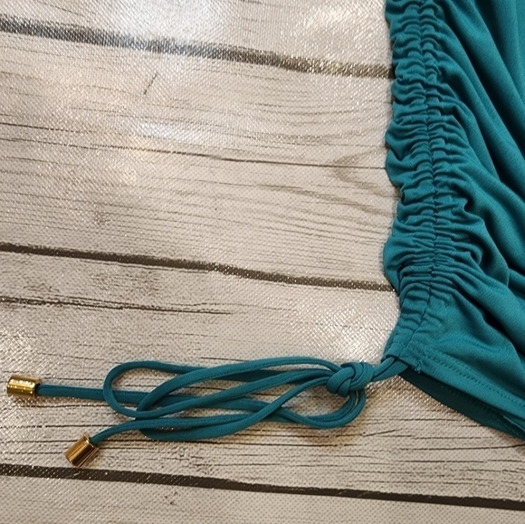 NWT Natori Blouse Mongolia Blue Oversized Gold Side Ties Size Small - Picture 11 of 13